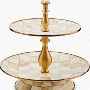 MacKenzie-Childs Mocha Check Two-Tier Sweet Stand
